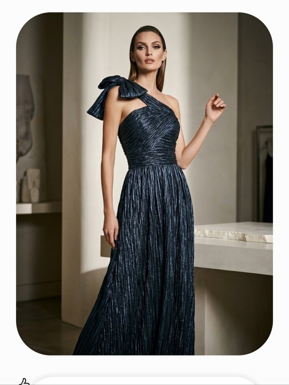 NWT Tahari ASL One Shoulder Crinkle Metallic Ankle Gown - Size 10